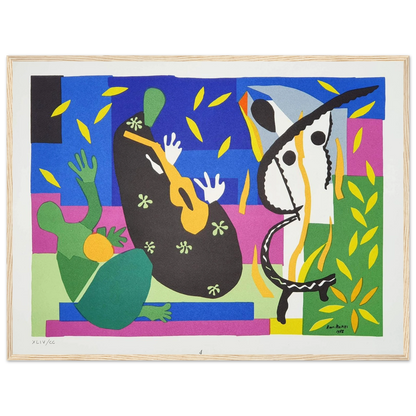 Abstract fine art print of The Sorrows of the King by Henri Matisse, featuring vivid shapes and musical rhythm in his iconic cut-out style.