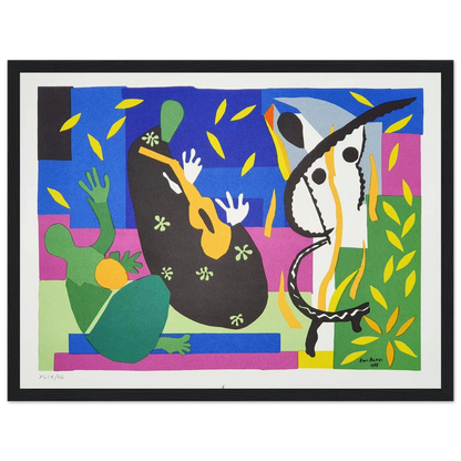 This high-quality reproduction of The Sorrows of the King (La Tristesse du Roi, 1952) by Henri Matisse captures one of the artist’s final and most celebrated works. Created with his famous paper cut-out technique, the piece uses bold color, abstract forms, and expressive rhythm to portray the artist himself with a lute—a reflection on joy, age, and memory. Printed on archival-quality paper, this poster print makes striking modern wall art for minimalist, mid-century, or contemporary interiors. Perfect for M
