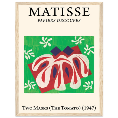 Modernism-inspired cut-out art by Matisse, combining Two Masks and The Tomato in a striking exploration of form and color.