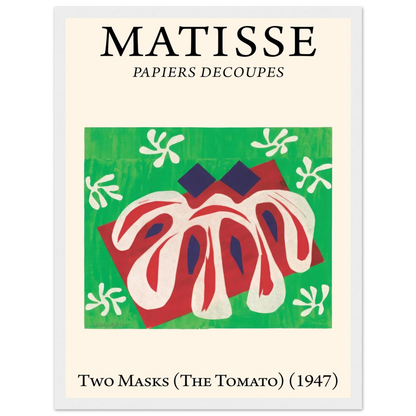Wall art reproduction of Matisse’s Two Masks and The Tomato, iconic cut-out works exploring abstraction and natural forms.