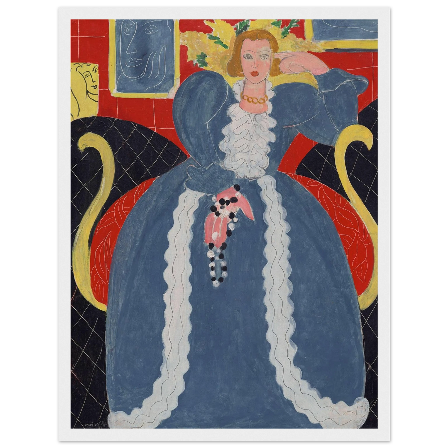 Modern art reproduction of Woman in Blue by Henri Matisse, a portrait that balances serenity, contrast, and expressive design.