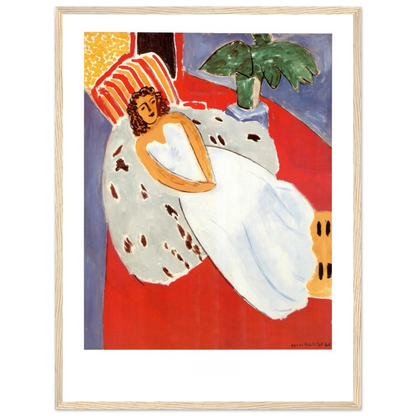 Portrait art print of Henri Matisse’s Woman in White, combining calm elegance with striking color contrasts and patterned detail