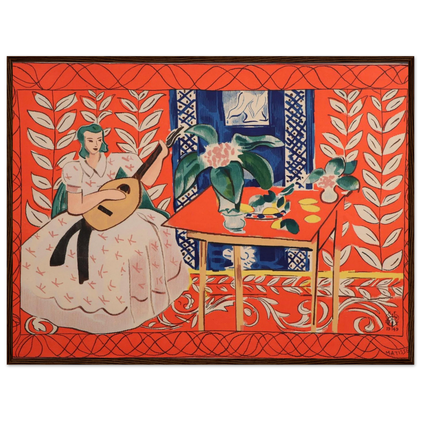 Music-inspired artwork Woman Playing Lute by Henri Matisse, reproduced as an archival fine art print full of warmth and expression.