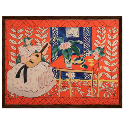 Wall art print of Matisse’s Woman Playing Lute, a colorful modernist composition blending music, emotion, and visual rhythm.
