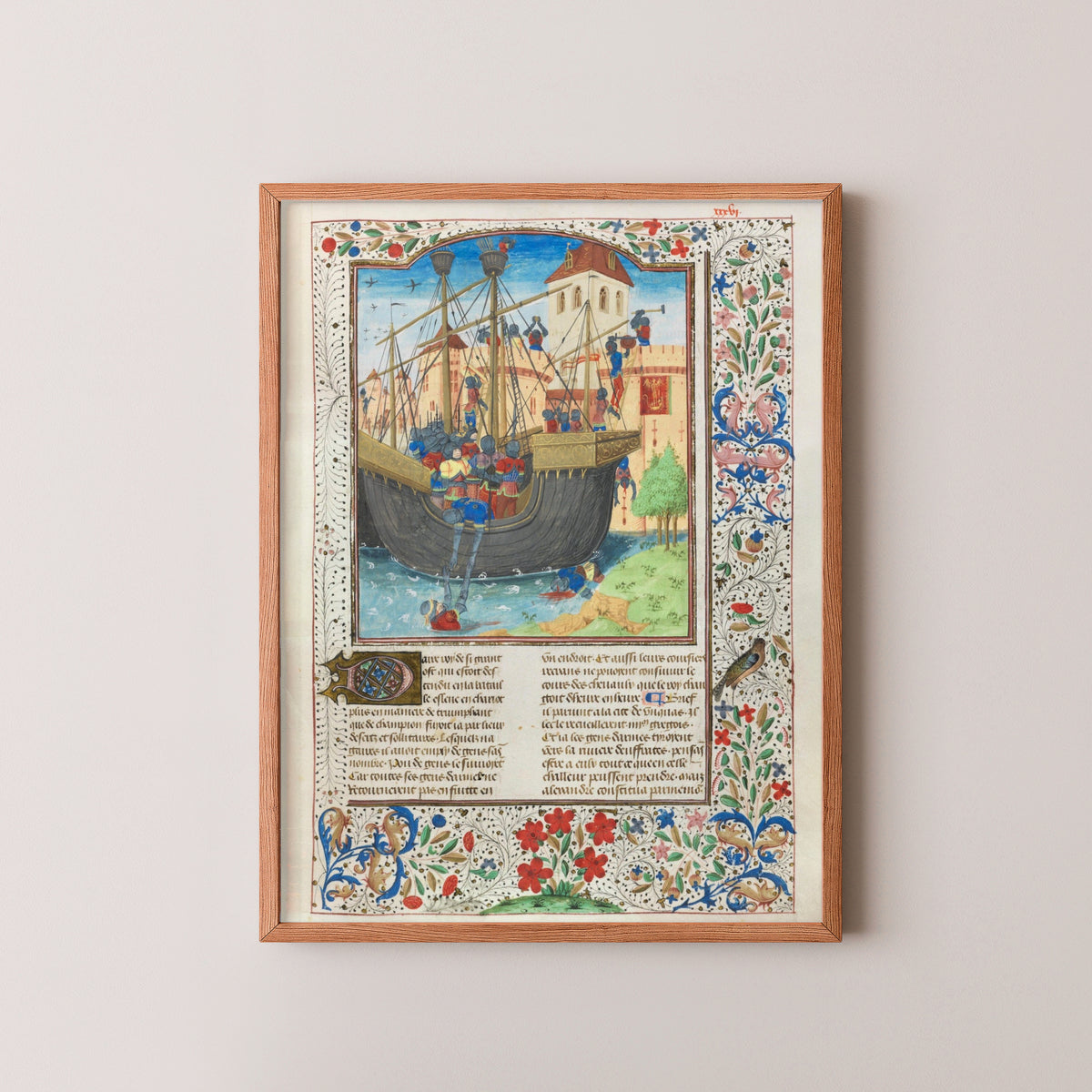 Medieval French Siege Poster – Codex Battle Art – wood frame mockup