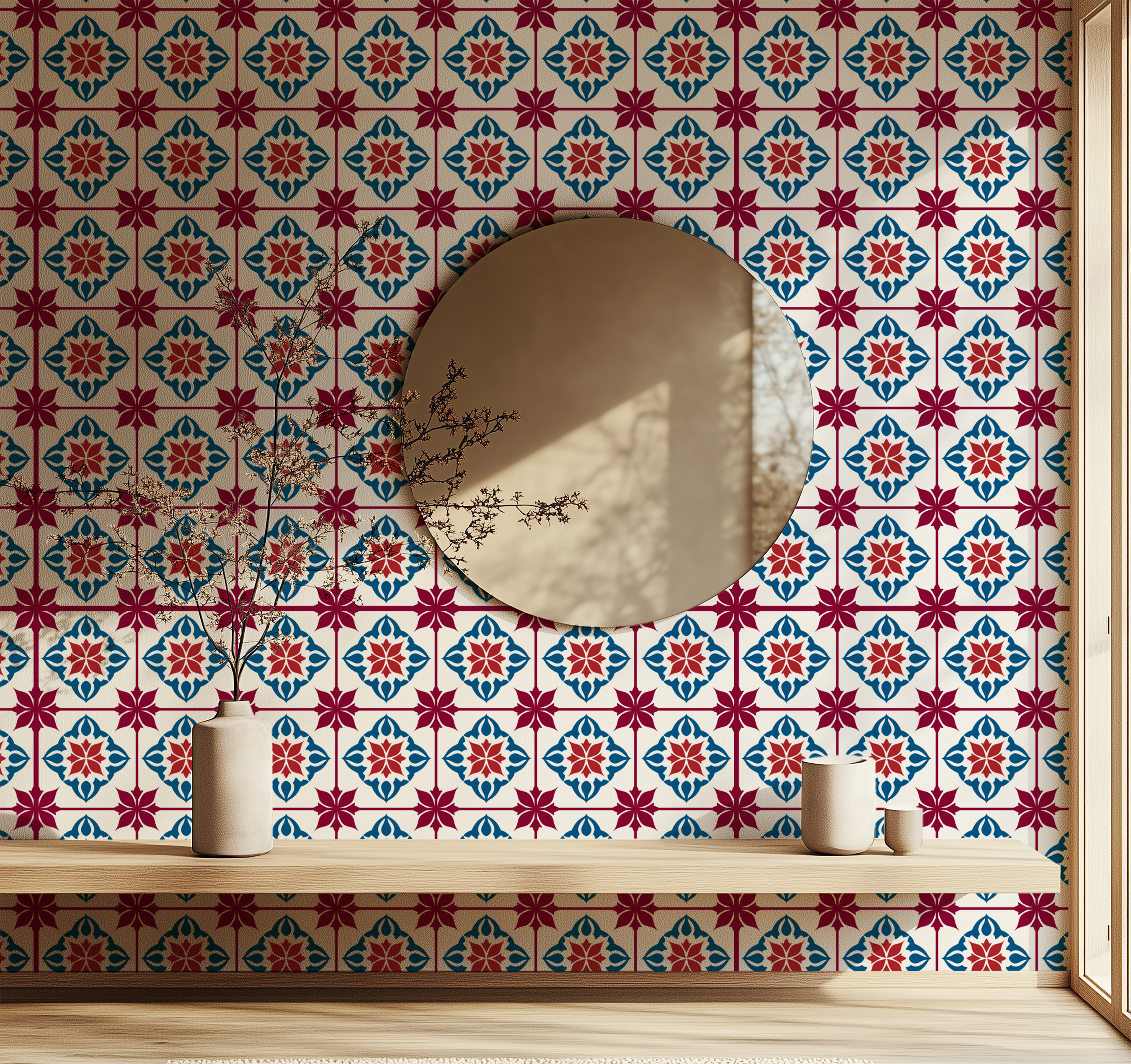 Mediterranean wallpaper, Portuguese ceramic tiles, vintage tile wallpaper, luxury wallpaper, patterned wallpaper