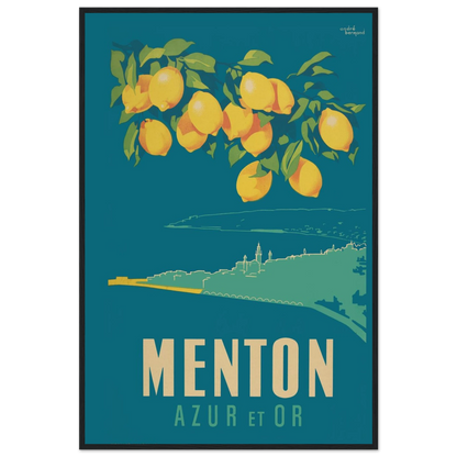 Art Deco travel poster print of Menton Azur et Or, showcasing 1930s-inspired French design and radiant Côte d’Azur colors.