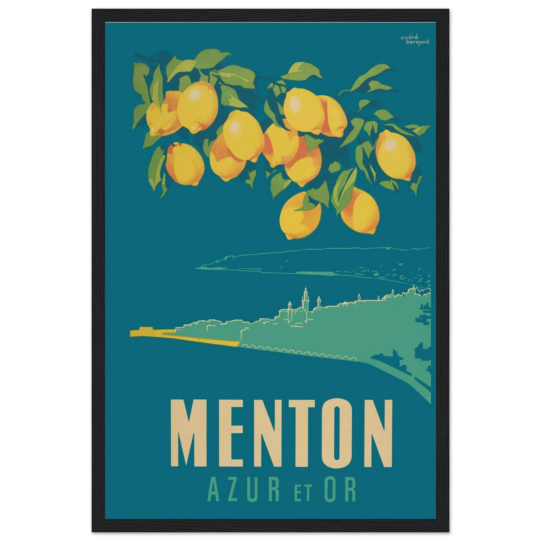 Step into the golden age of French travel with this elegant Menton “Azur et Or” retro poster, a stunning tribute to the Côte d’Azur’s sun-drenched coast. Designed in classic Art Deco style, this vintage-inspired print captures the glamour and charm of Menton, the “Pearl of France,” nestled near the Italian border. Featuring bold typography, radiant Mediterranean hues, and lush palm trees, it's ideal for lovers of vintage French posters, Riviera travel art, and Mediterranean decor. Whether you're decorating 