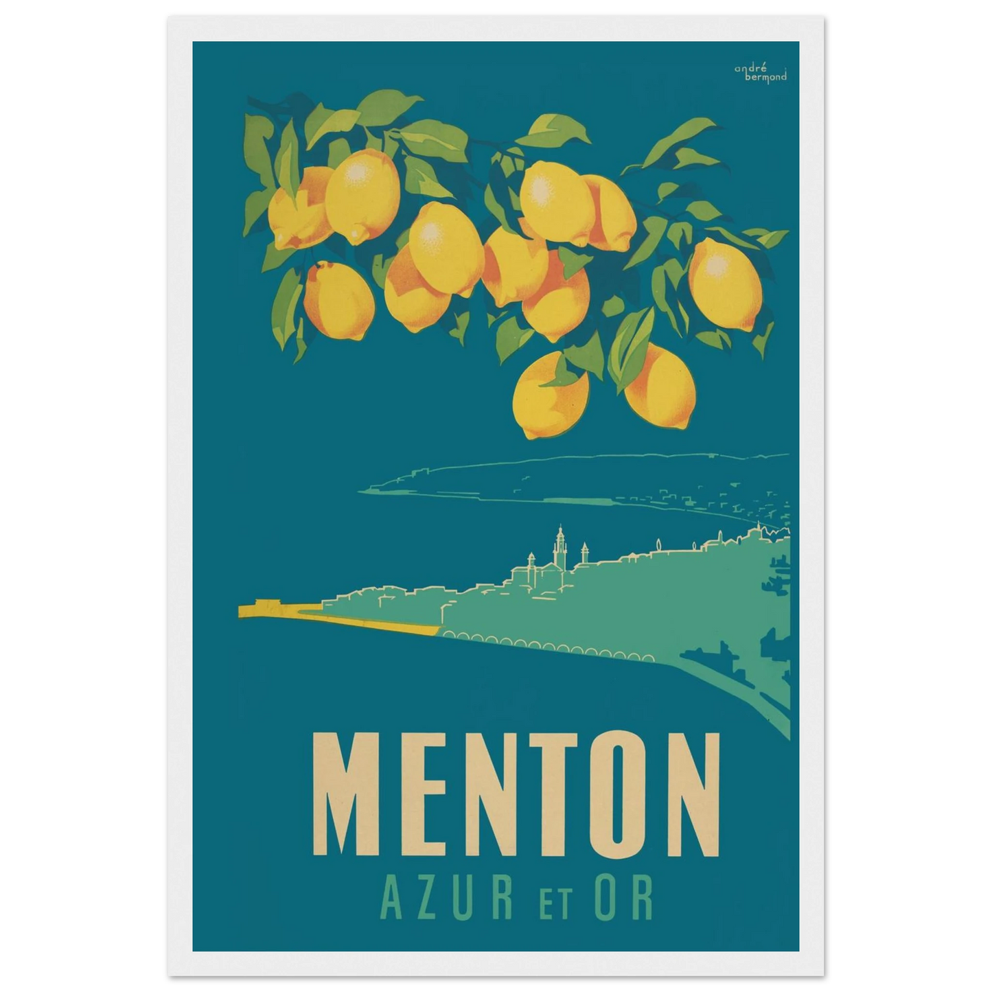 Vintage French Riviera poster of Menton, the “Pearl of France,” blending elegant typography, palm trees, and Mediterranean charm.