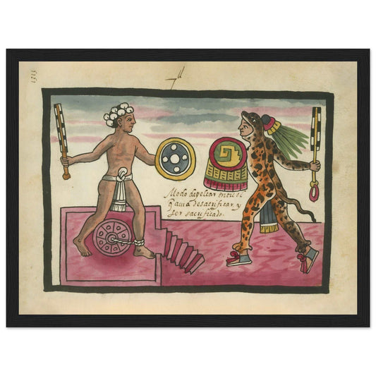 Celebrate the ancient civilization of Mesoamerica with this Mexican codex poster featuring powerful Aztec warriors. This captivating wall art brings to life the rich history and artistry of the Aztec Empire, showcasing intricate designs and traditional symbols. Ideal for fans of ancient cultures, Mexican history, and ethnographic art, this piece is a unique addition to any collection. Perfect for home, office, or educational spaces, it brings a vibrant touch of Mesoamerican heritage into your décor. Shop no