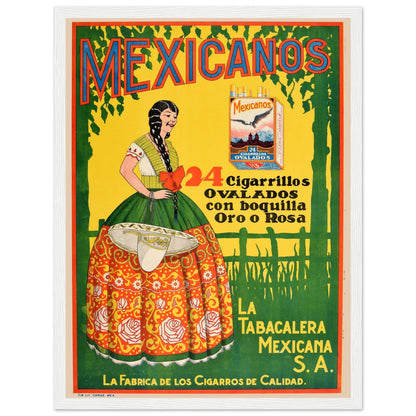 Mexican vintage advertising wall art showcasing retro tobacco branding and colorful mid-century poster design.