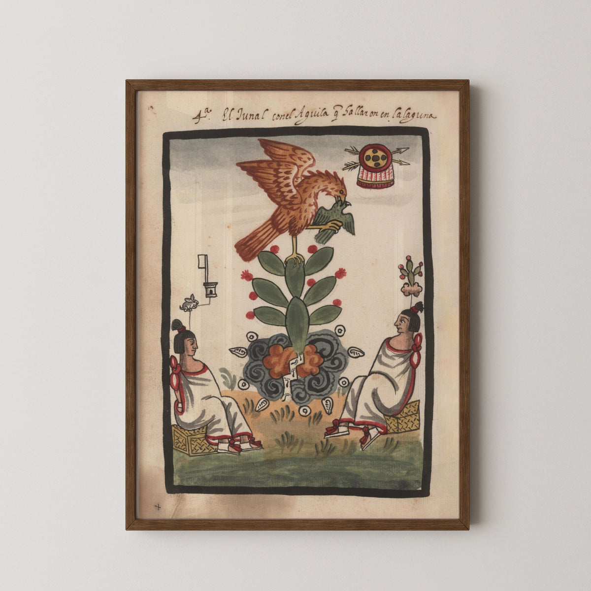 mexican codex aztec mayan poster – darkwood frame mockup