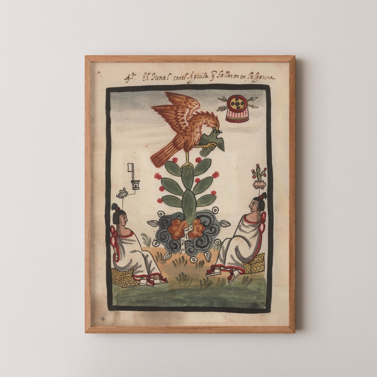 mexican codex aztec mayan poster – wood frame mockup