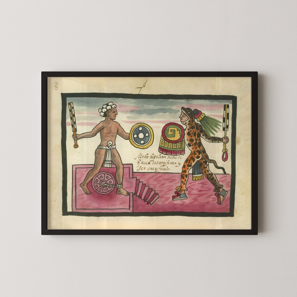 mexican codex aztec warriors poster – black frame mockup