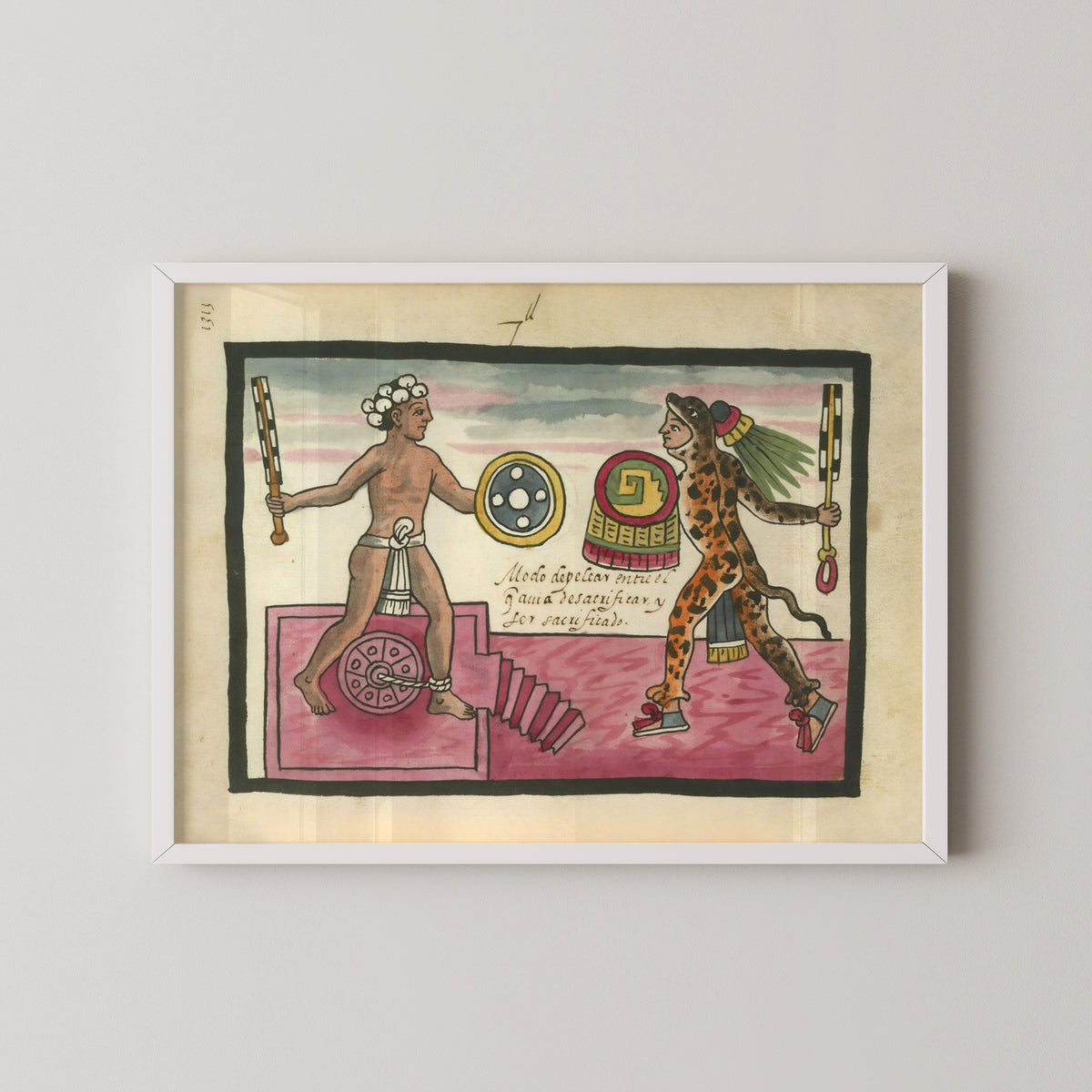 mexican codex aztec warriors poster – white frame mockup