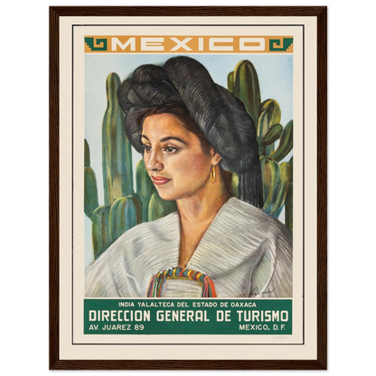 Folk art-inspired poster featuring a graceful Mexican woman in classic attire, perfect wall art for colorful and heritage-inspired interiors.