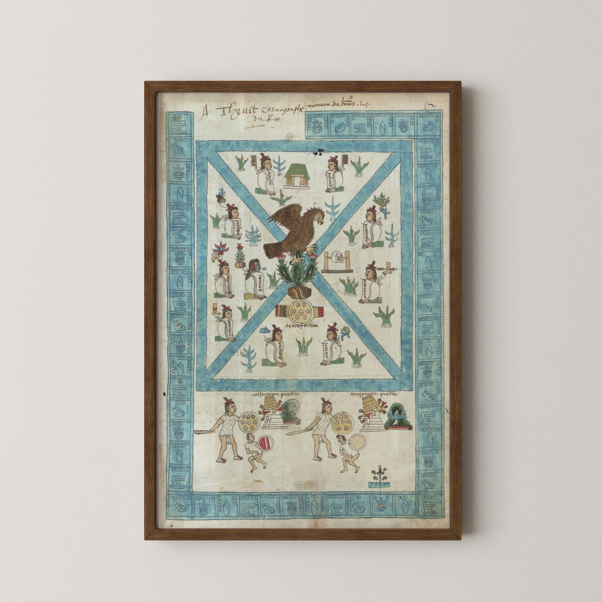 mexico city codex aztec poster – darkwood frame mockup
