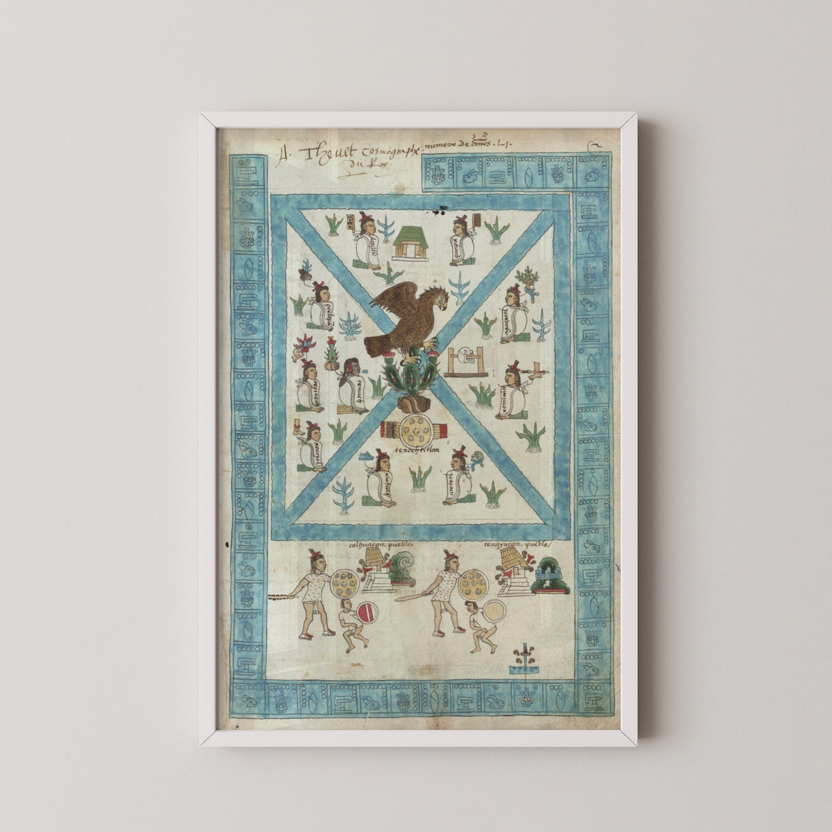 mexico city codex aztec poster – white frame mockup