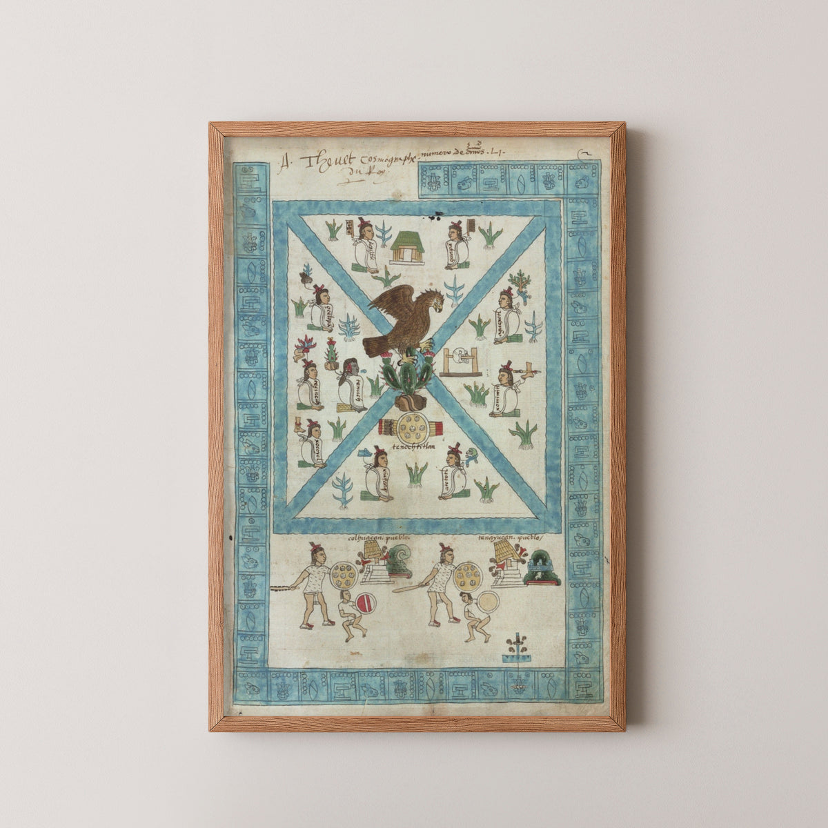 mexico city codex aztec poster – wood frame mockup