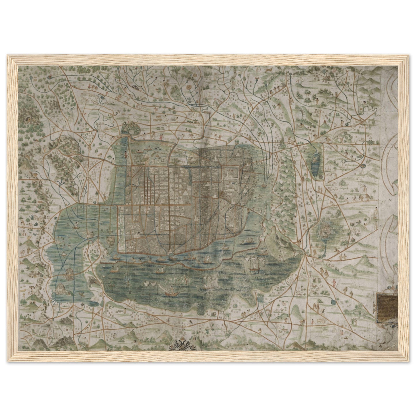 Historic map print of Mexico City highlighting Aztec-era influences and antique-style cartography for classic interiors.