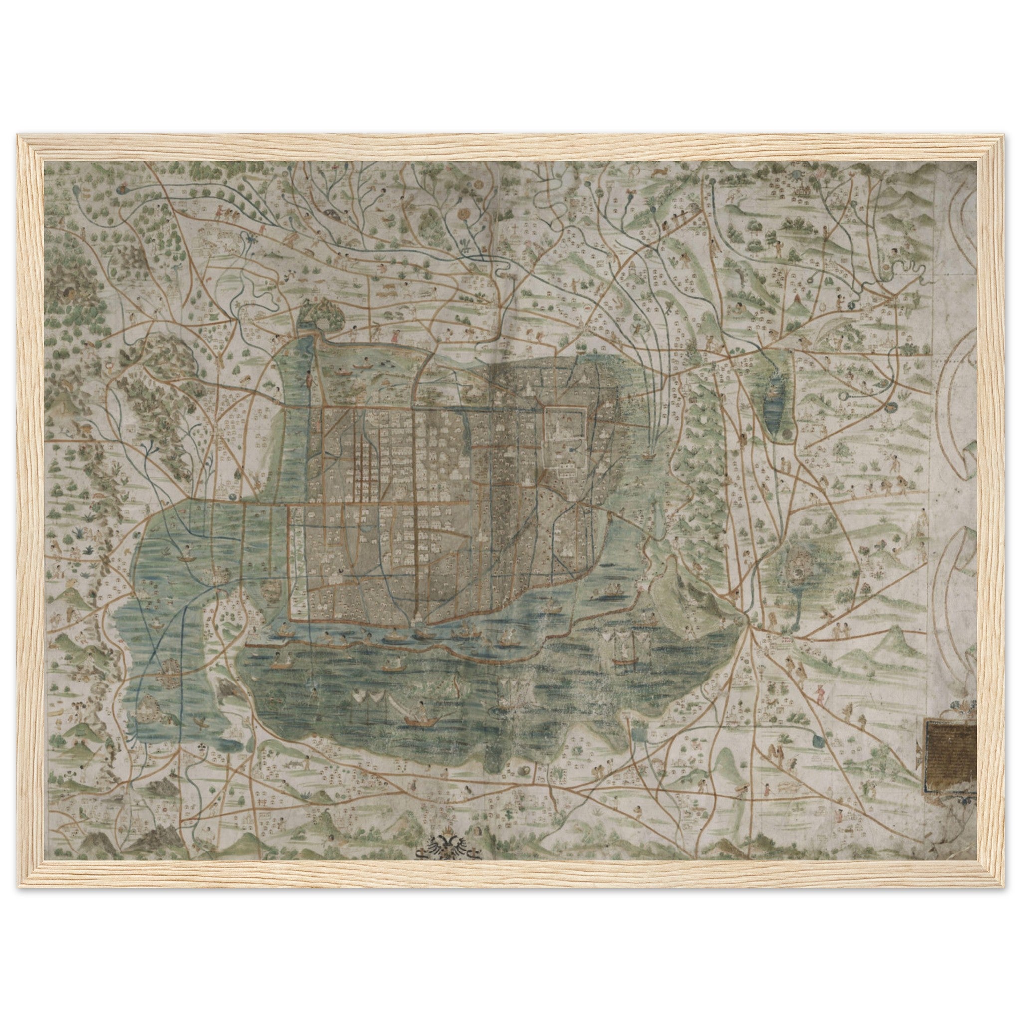Historic map print of Mexico City highlighting Aztec-era influences and antique-style cartography for classic interiors.