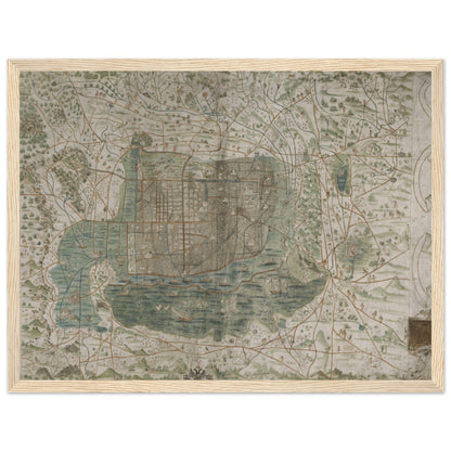 Historic map print of Mexico City highlighting Aztec-era influences and antique-style cartography for classic interiors.