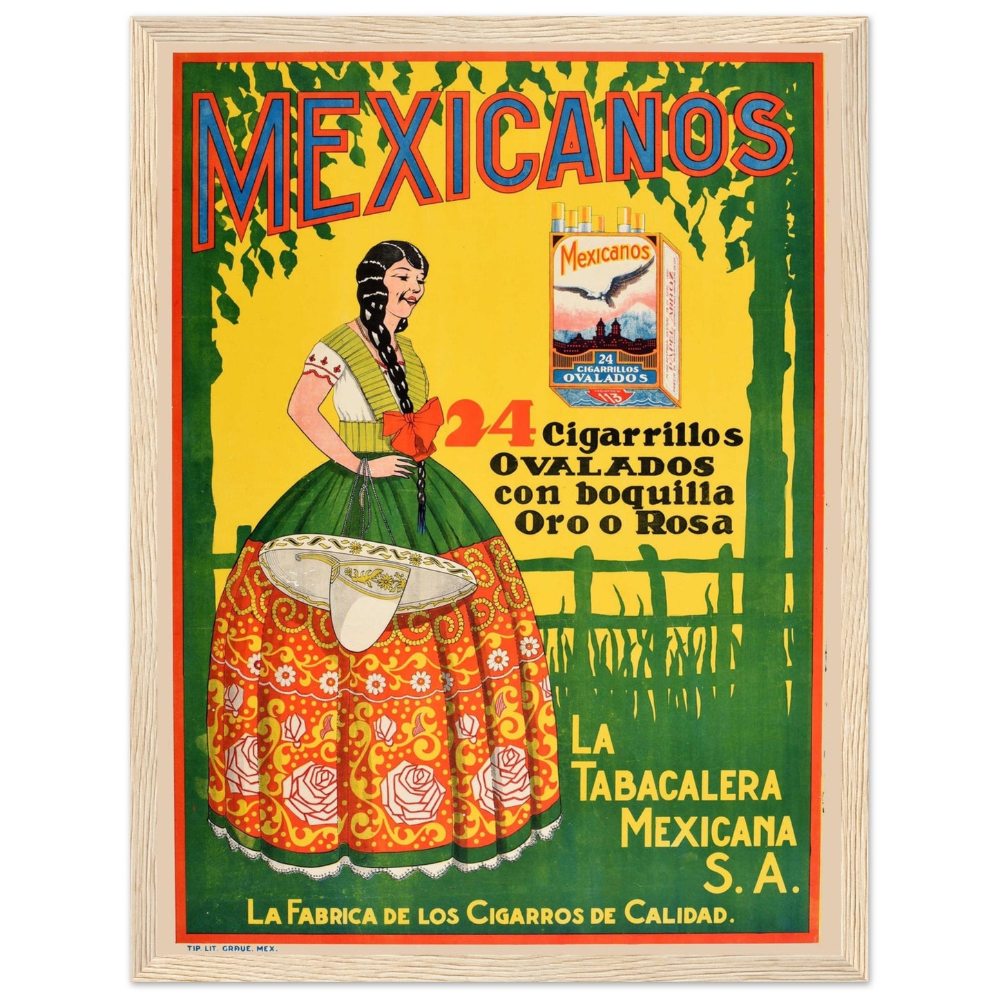 Retro cigarette poster from Mexico featuring vintage advertising artwork — great for bar, lounge, or man cave decor.