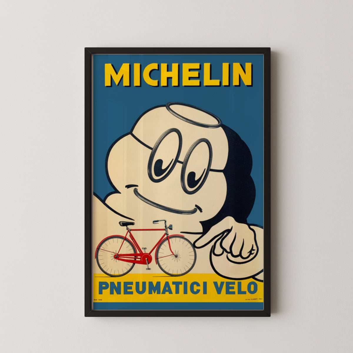 michelin pneumatici velo poster vintage cycling art – black frame mockup