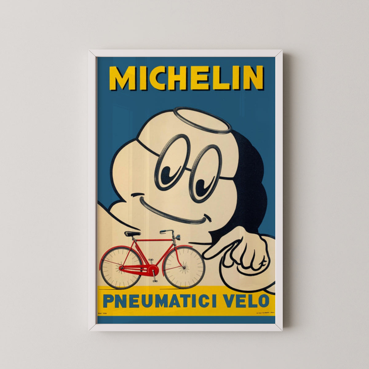 michelin pneumatici velo poster vintage cycling art – white frame mockup