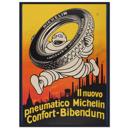 Retro Michelin wall art poster with vintage Italian typography and automotive heritage, great for garages or offices.