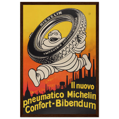 Vintage automotive art print featuring the Michelin Man and classic Italian design — ideal wall decor for car enthusiasts.