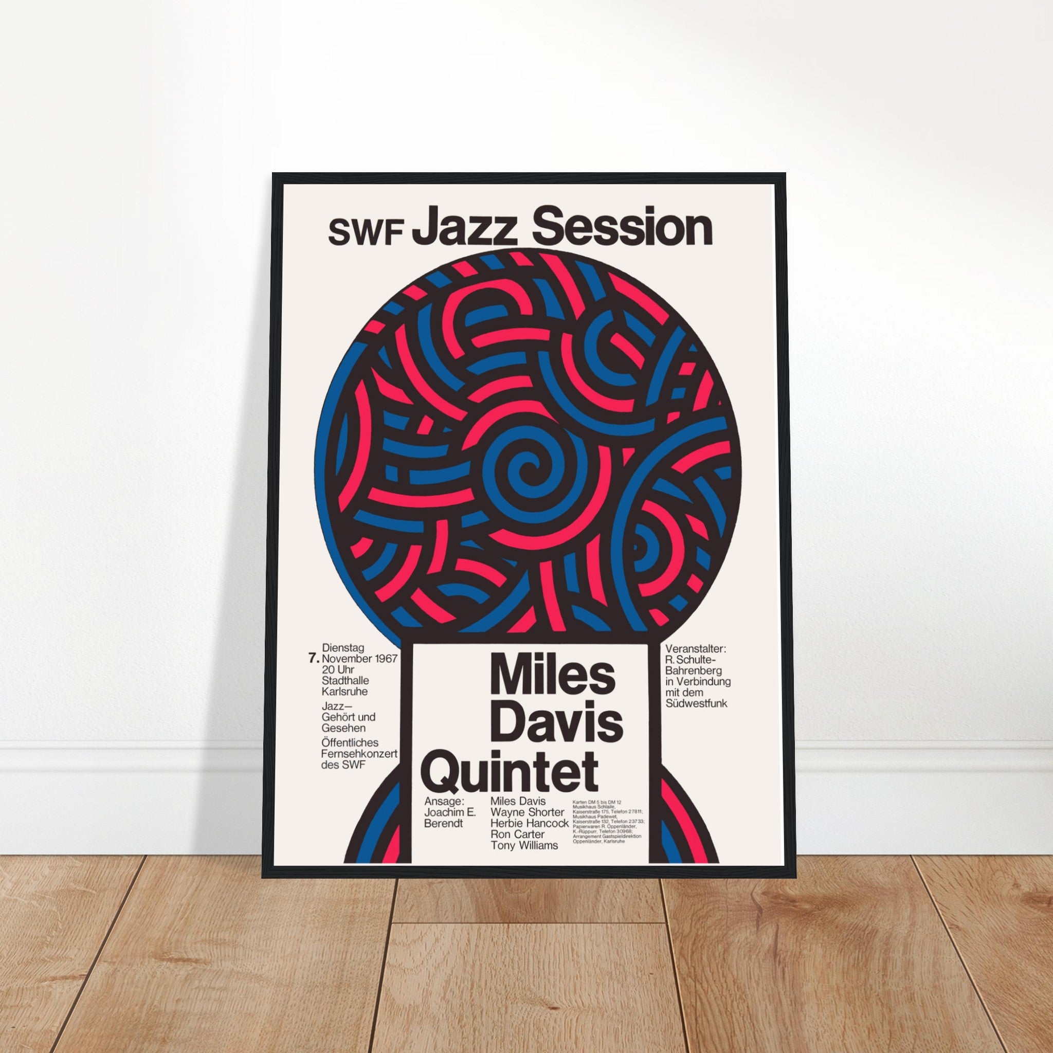 Vintage Miles Davis Quintet jazz concert poster, SWF Jazz Session 1967, modern abstract music wall art print