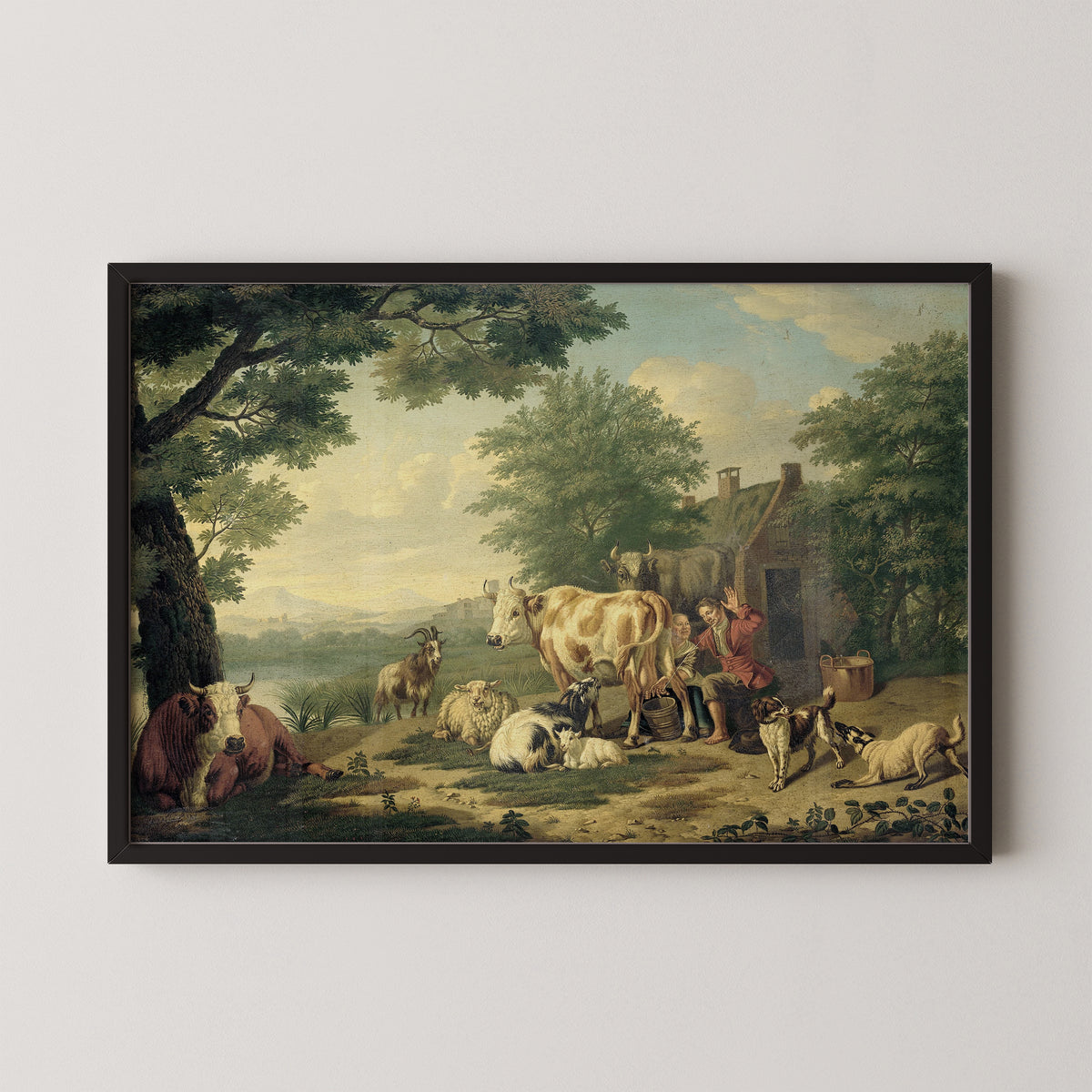 Milking Time by Jan van Gool, art print in a black frame