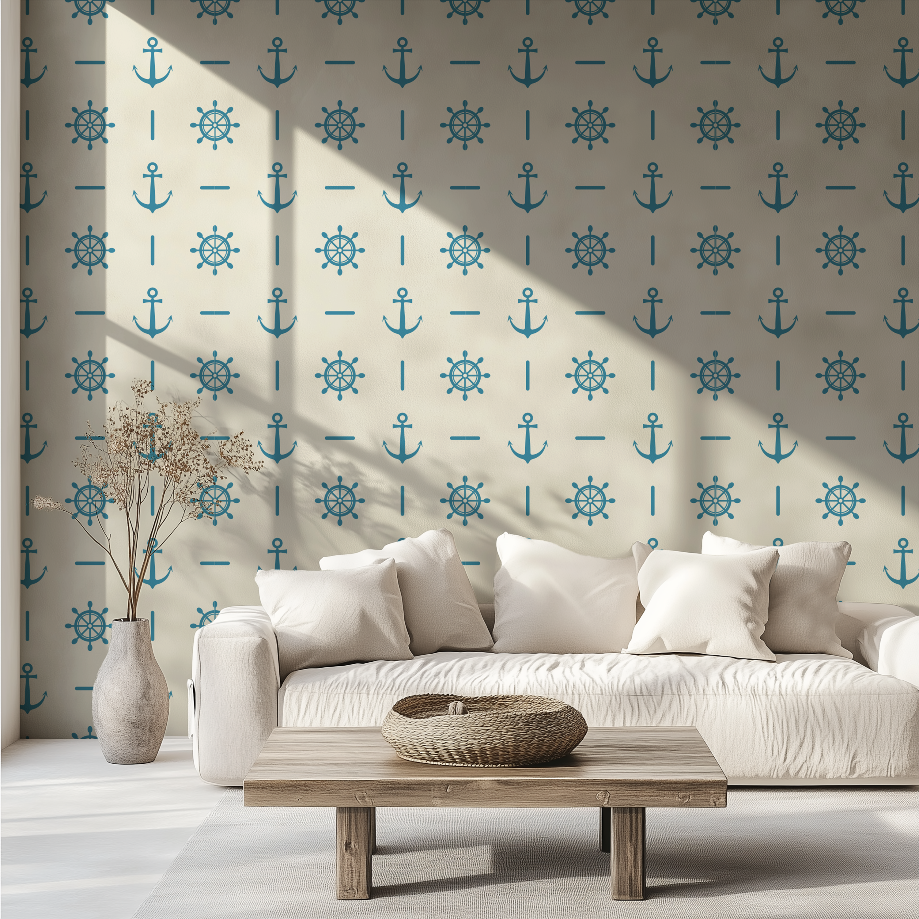 Minimalist nautical wallpaper, coastal wallpaper, anchor pattern, modern beach house wallpaper, non woven wallpaper