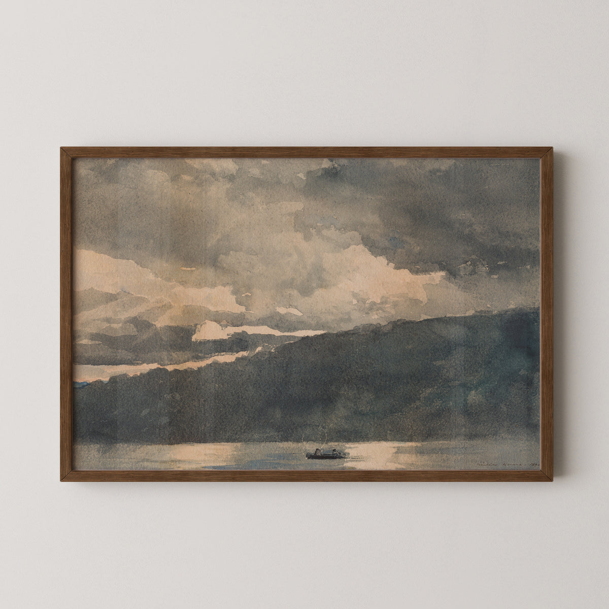 Mink Lake, Adirondacks by Winslow Homer, art print in a dark wood frame