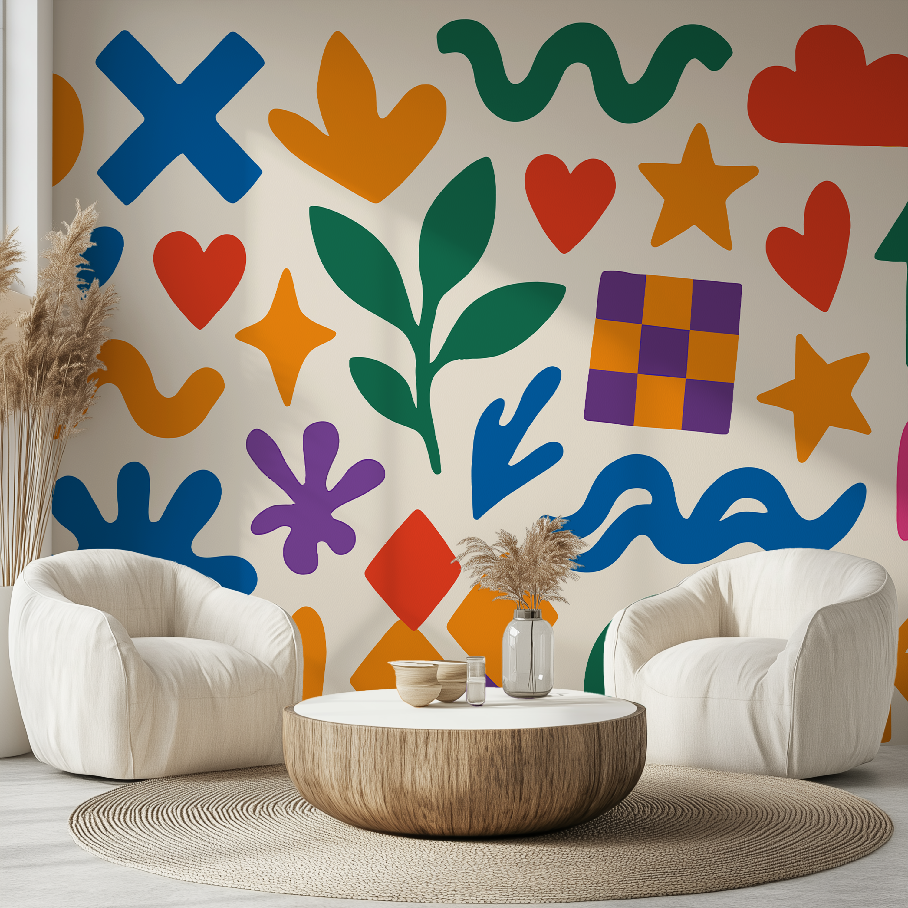 Modern multicolor abstract wallpaper with blue orange green red and purple shapes