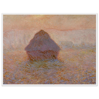Classic fine-art print of Grainstack, Sun in the Mist (1891) by Claude Monet, ideal for elegant interiors and lovers of French Impressionism.