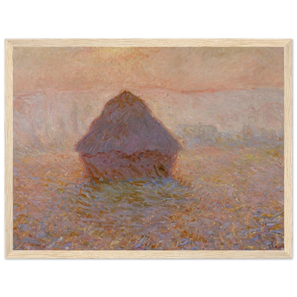 Landscape art print of Claude Monet’s Grainstack, Sun in the Mist, a serene rural scene rendered with luminous brushwork.
