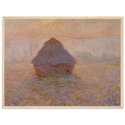 High-quality reproduction of Grainstack, Sun in the Mist (1891) by Claude Monet, an Impressionist masterpiece capturing morning light and rural calm