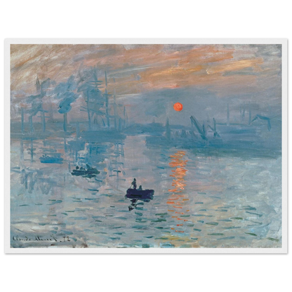 French Impressionist masterpiece Impression, Sunrise by Claude Monet, reproduced as a fine-art print showcasing soft brushwork and tranquil tone.