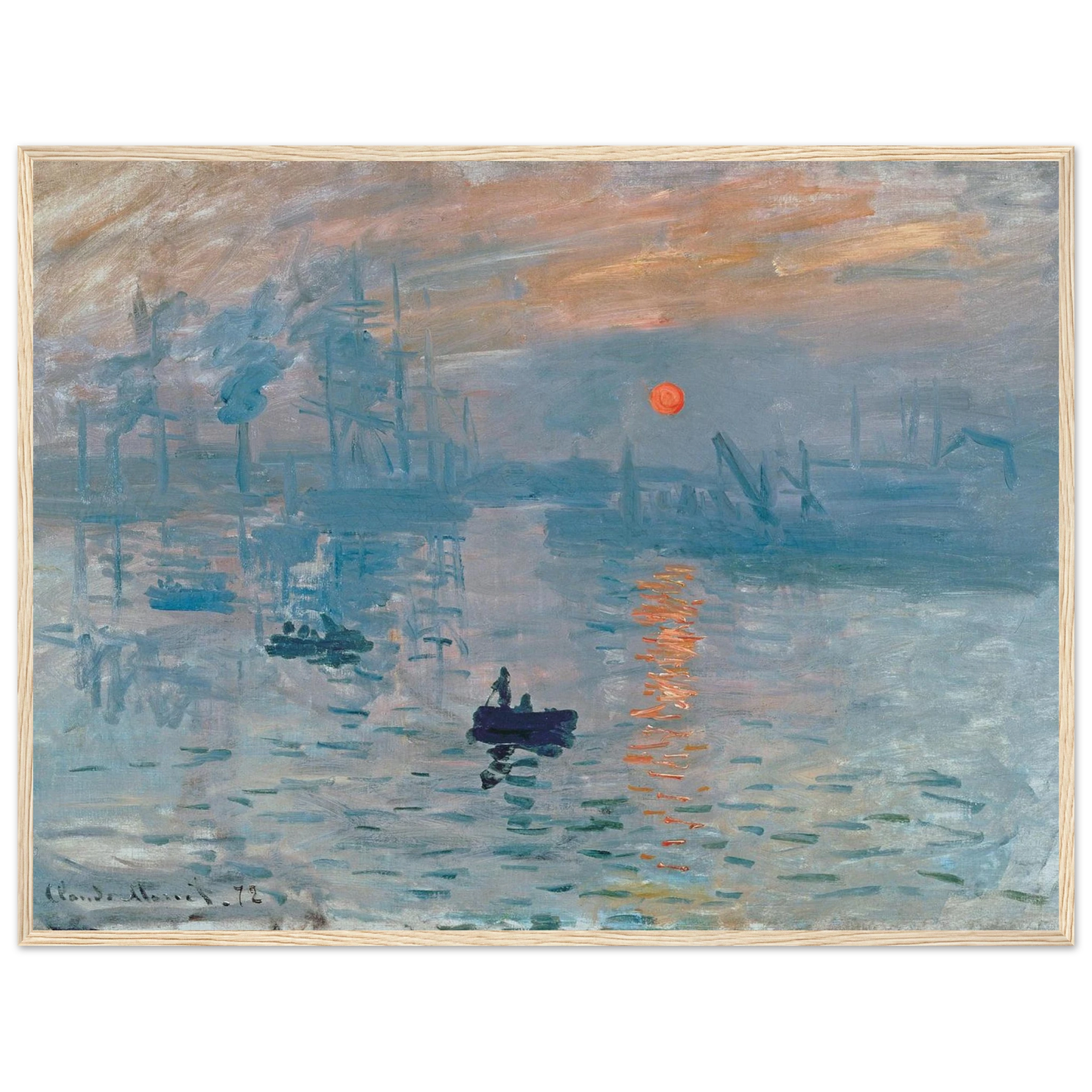 Museum-quality reproduction print of Monet’s Impression, Sunrise (1872), ideal wall decor for art collectors and classic interiors.