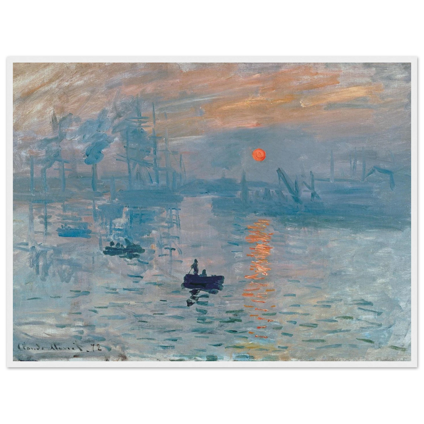 Wall art print of Monet’s Impression, Sunrise, depicting the harbor of Le Havre in luminous morning light and atmospheric color.