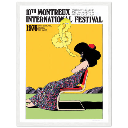 Colorful 1976 Montreux International Festival art print with psychedelic pop art woman design — perfect for music lovers.