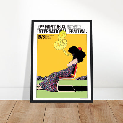 Vintage Montreux Jazz Festival 1976 poster featuring retro pop art illustration from Switzerland’s iconic music event.
