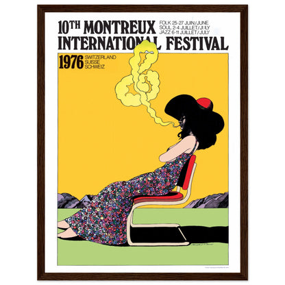 Vintage concert poster for Montreux Jazz Festival 1976 featuring psychedelic art and Swiss pop design aesthetic.
