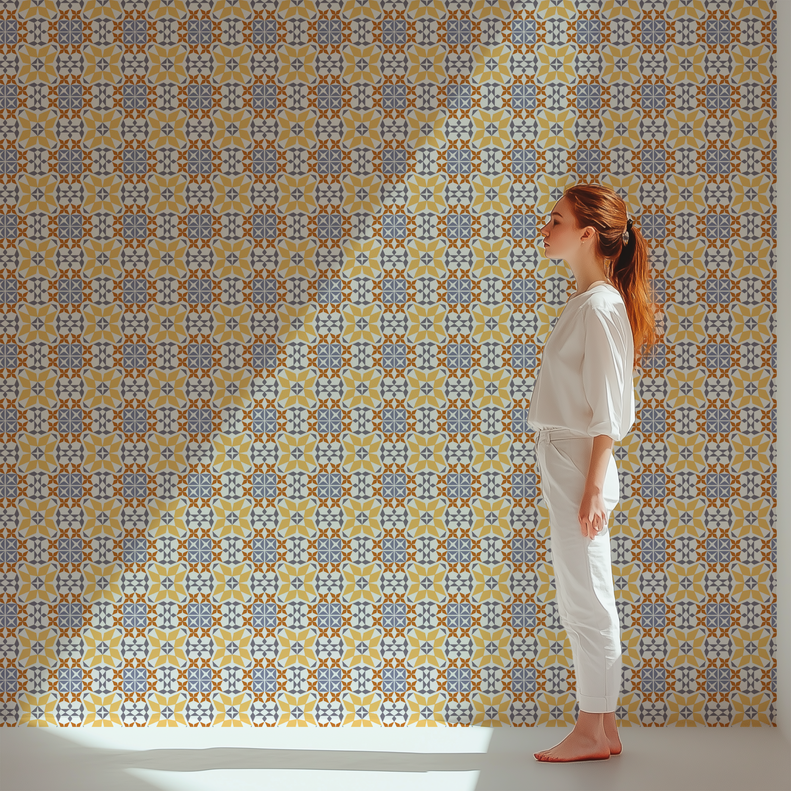 Moorish mosaic tile wallpaper, Moroccan wallpaper, Portuguese tile wallpaper, azulejo wallpaper, Mediterranean wallpaper, Spanish tile wallpaper, geometric tile wallpaper, luxury wallpaper
