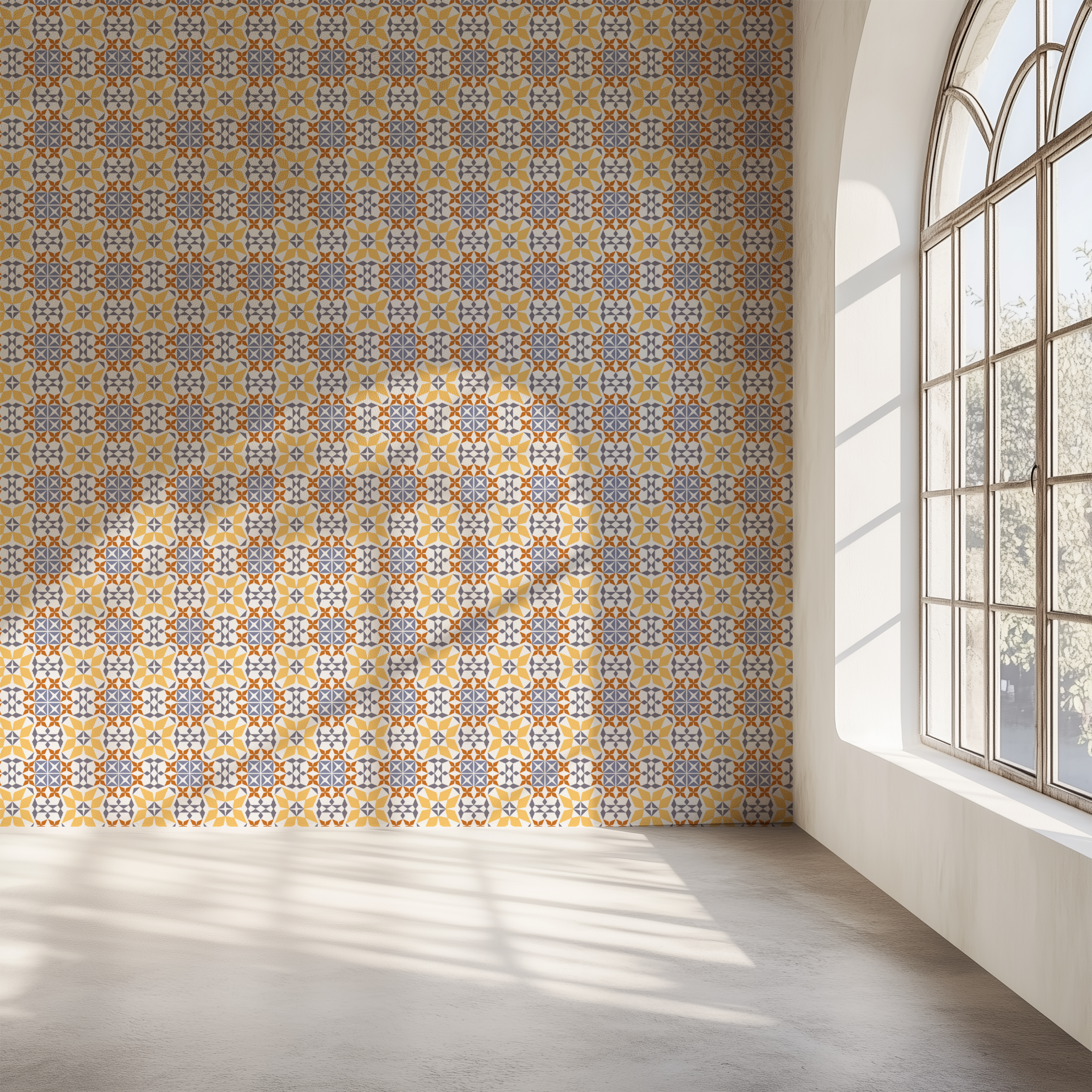 Moroccan geometric wallpaper, mosaic tile wallpaper, traditional pattern wallpaper, Mediterranean wallpaper, designer wallpaper, custom wall covering