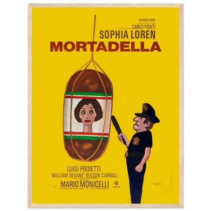 Retro film poster of Mortadella starring Sophia Loren, capturing 1970s cinematic style and timeless Italian glamour.