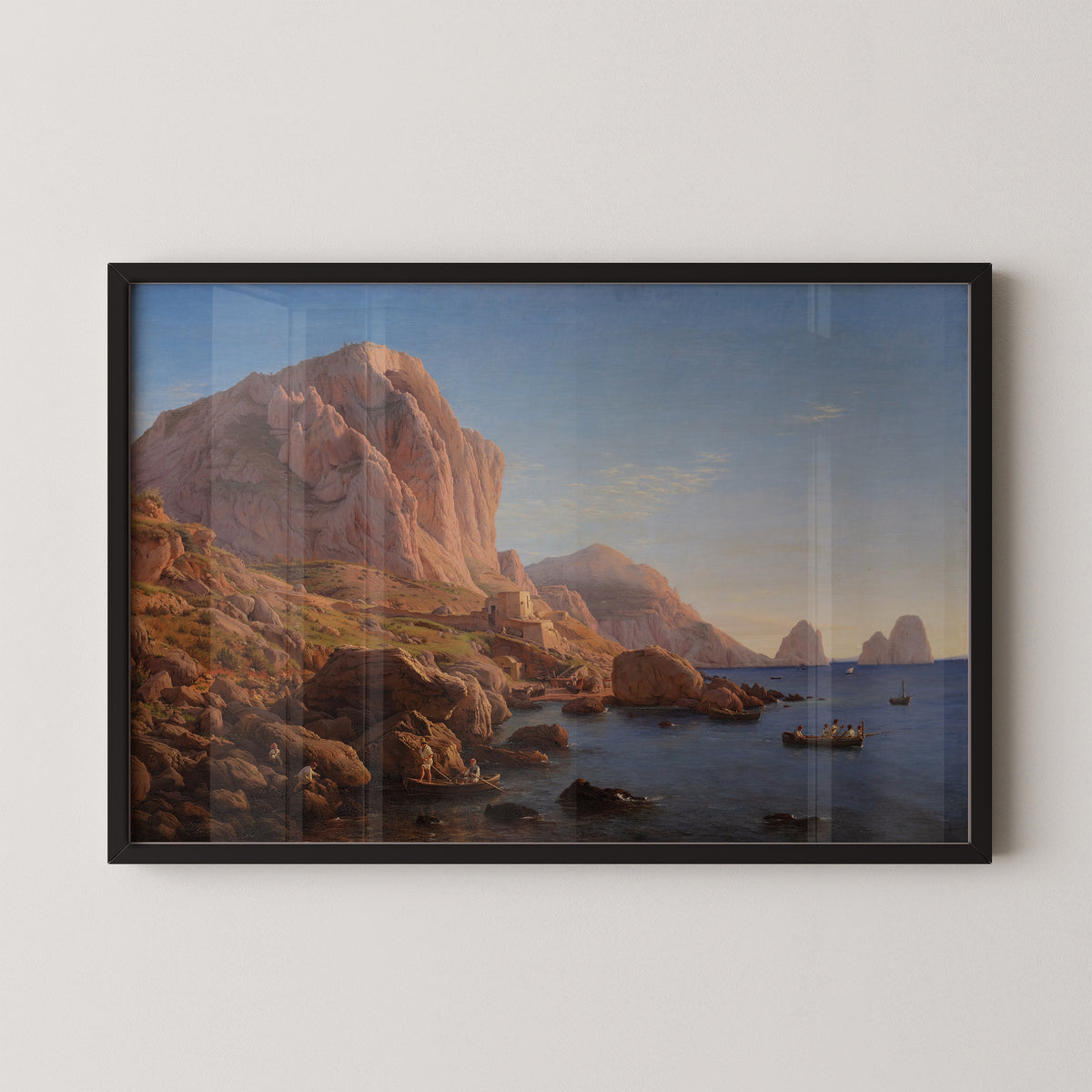 View from Capri, Shortly After Sunrise by Christen Købke, coastal art print in a black frame