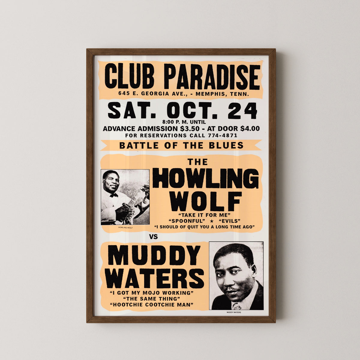 muddy waters concert poster – darkwood frame mockup